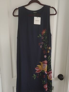 Desigual Navy Embroidered Floral Sleeveless Dress